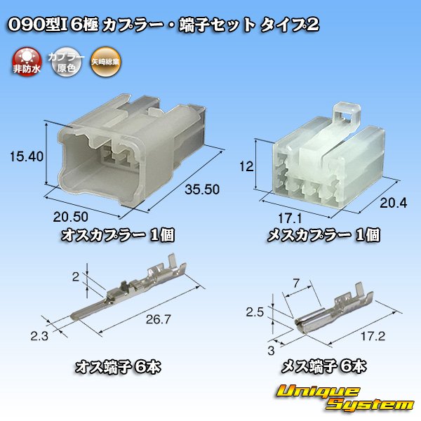 画像1: 矢崎総業 090型I 非防水 6極 カプラー・端子セット タイプ2 (1)