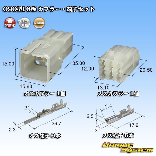 画像1: 矢崎総業 090型I 非防水 6極 カプラー・端子セット タイプ1 (1)