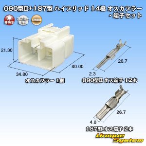 画像: 矢崎総業 090型II+187型 ハイブリッド 非防水 14極 オスカプラー・端子セット (090型II 12極+187型 2極)