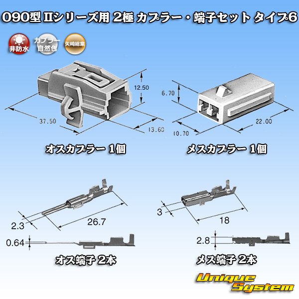 画像2: 矢崎総業 090型II 非防水 2極 カプラー・端子セット タイプ6 (2)