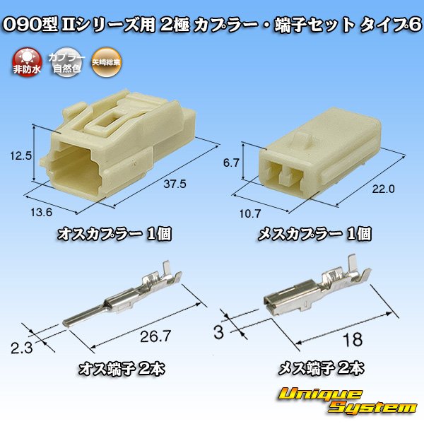 画像1: 矢崎総業 090型II 非防水 2極 カプラー・端子セット タイプ6 (1)