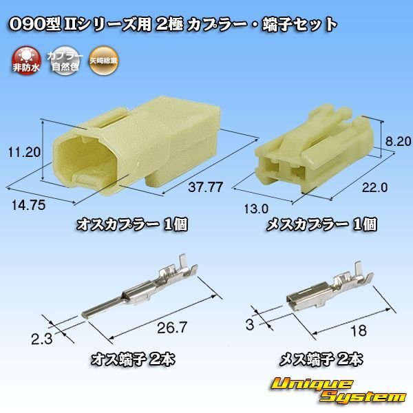画像1: 矢崎総業 090型II 非防水 2極 カプラー・端子セット タイプ1 (1)