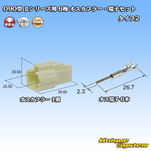 画像1: 矢崎総業 090型II 非防水 6極 オスカプラー・端子セット タイプ2 (1)