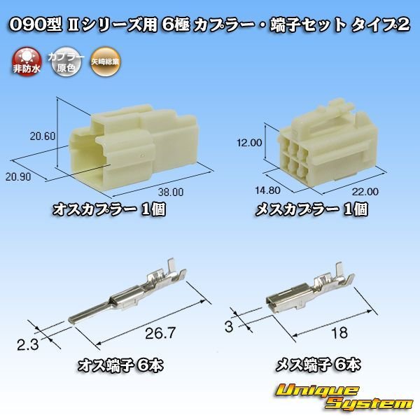 画像1: 矢崎総業 090型II 非防水 6極 カプラー・端子セット タイプ2 (1)