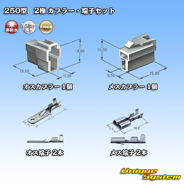 画像5: 矢崎総業 250型 CN(A) 非防水 2極 カプラー・端子セット (5)