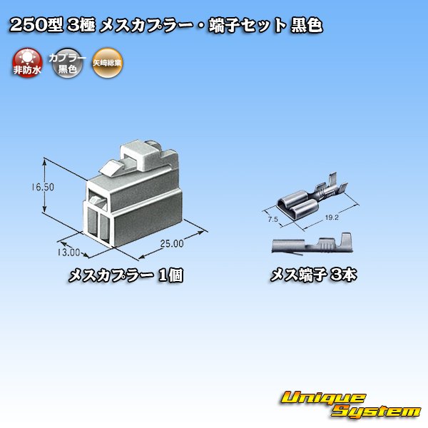 画像4: 矢崎総業 250型 CN(A) 非防水 3極 メスカプラー・端子セット 黒色 (4)