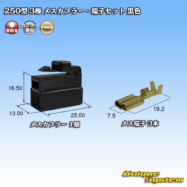 画像1: 矢崎総業 250型 CN(A) 非防水 3極 メスカプラー・端子セット 黒色 (1)