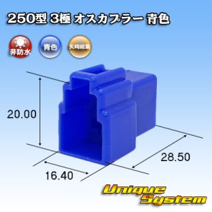 画像: 矢崎総業 250型 CN(A) 非防水 3極 オスカプラー 青色