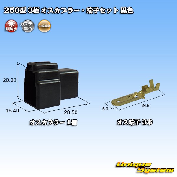 画像1: 矢崎総業 250型 CN(A) 非防水 3極 オスカプラー・端子セット 黒色 (1)