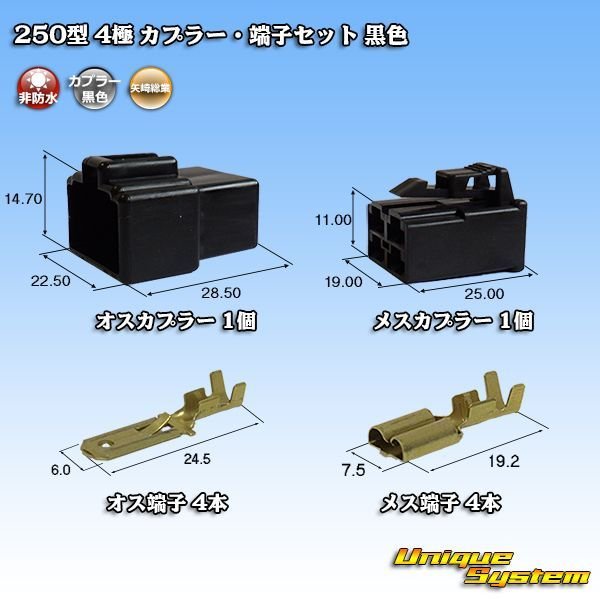 画像1: 矢崎総業 250型 CN(A) 非防水 4極 カプラー・端子セット 黒色 (1)