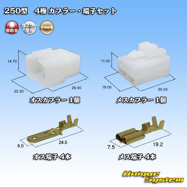画像1: 矢崎総業 250型 CN(A) 非防水 4極 カプラー・端子セット (1)