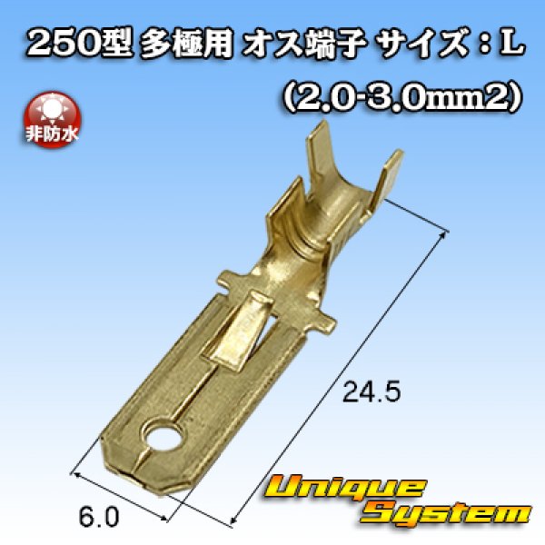 画像1: 矢崎総業 250型 全極シリーズ用 非防水 オス端子 サイズ：L(2.0-3.0mm2) (1)