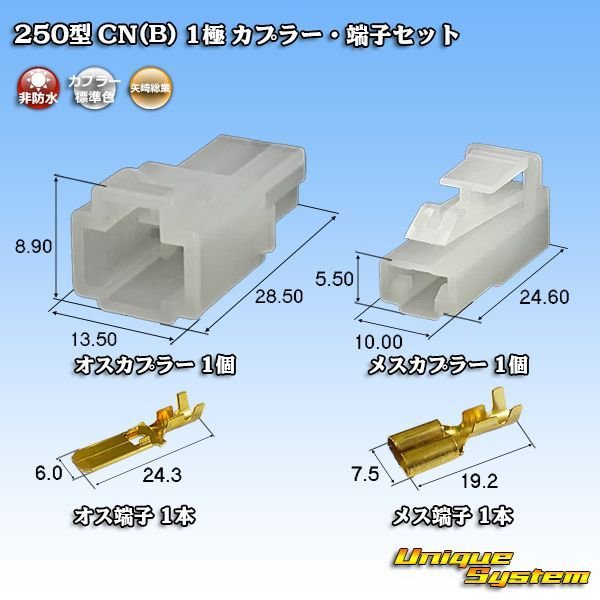画像1: 矢崎総業 250型 CN(B) 非防水 1極 カプラー・端子セット (1)