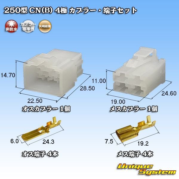 画像1: 矢崎総業 250型 CN(B) 非防水 4極 カプラー・端子セット (1)