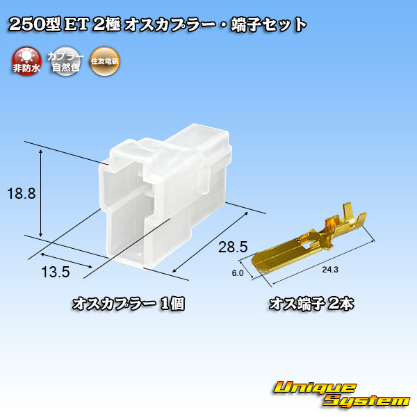 画像1: 住友電装 250型 ET 非防水 2極 オスカプラー・端子セット (1)