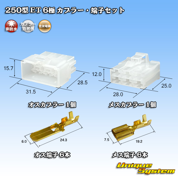 画像1: 住友電装 250型 ET 非防水 6極 カプラー・端子セット (1)
