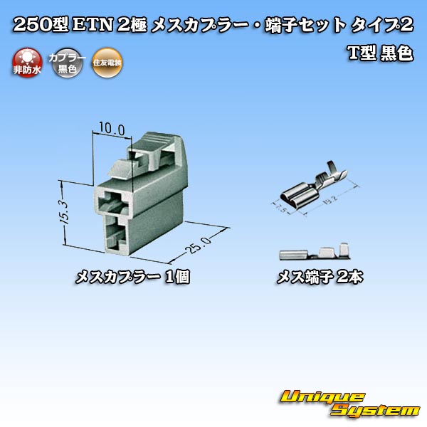 画像1: 住友電装 250型 ETN 非防水 2極 メスカプラー・端子セット タイプ2 T型 黒色 (1)