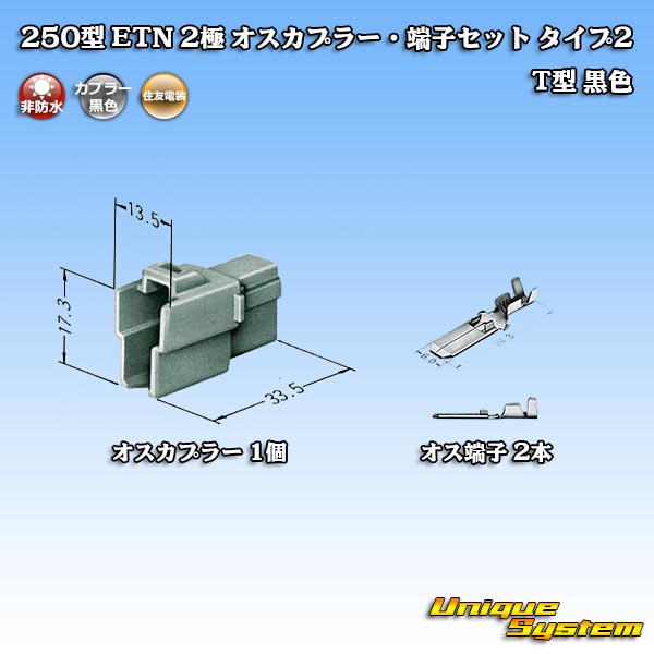 画像1: 住友電装 250型 ETN 非防水 2極 オスカプラー・端子セット タイプ2 T型 黒色 (1)