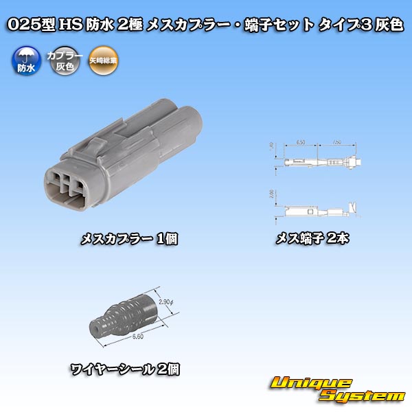 画像1: 矢崎総業 025型 HS 防水 2極 メスカプラー・端子セット タイプ3 灰色 (1)