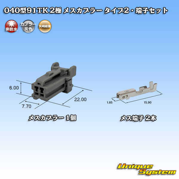 画像1: 矢崎総業 040型91TK 非防水 2極 メスカプラー・端子セット タイプ2 (1)